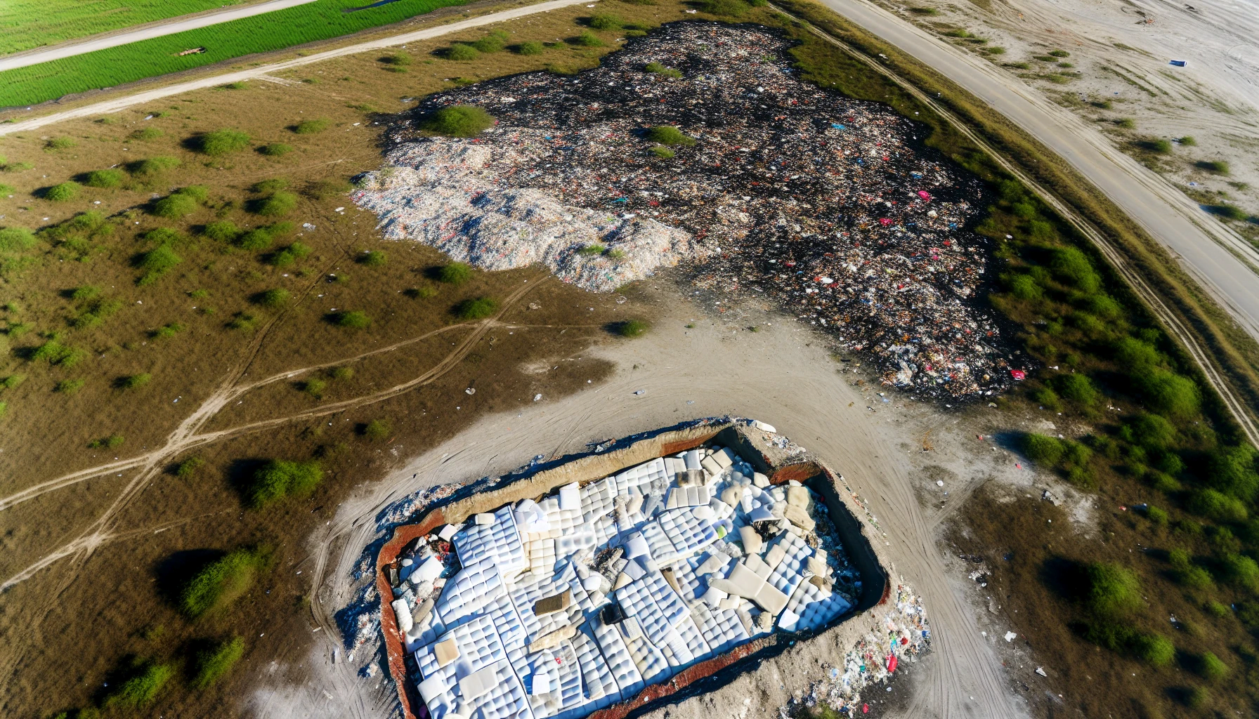 Foam mattress topper in a landfill