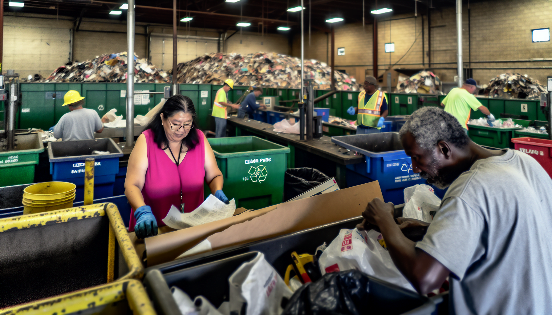 Recycling center in Cedar Park with workers sorting recyclable materials