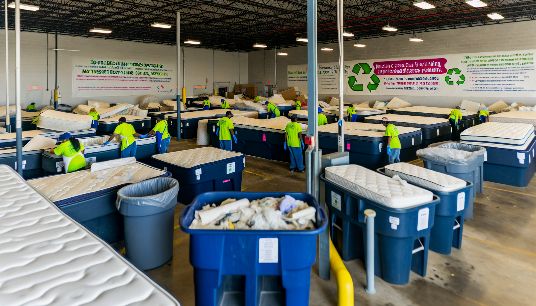 Eco-friendly mattress recycling center in Cedar Park with labeled bins for different materials