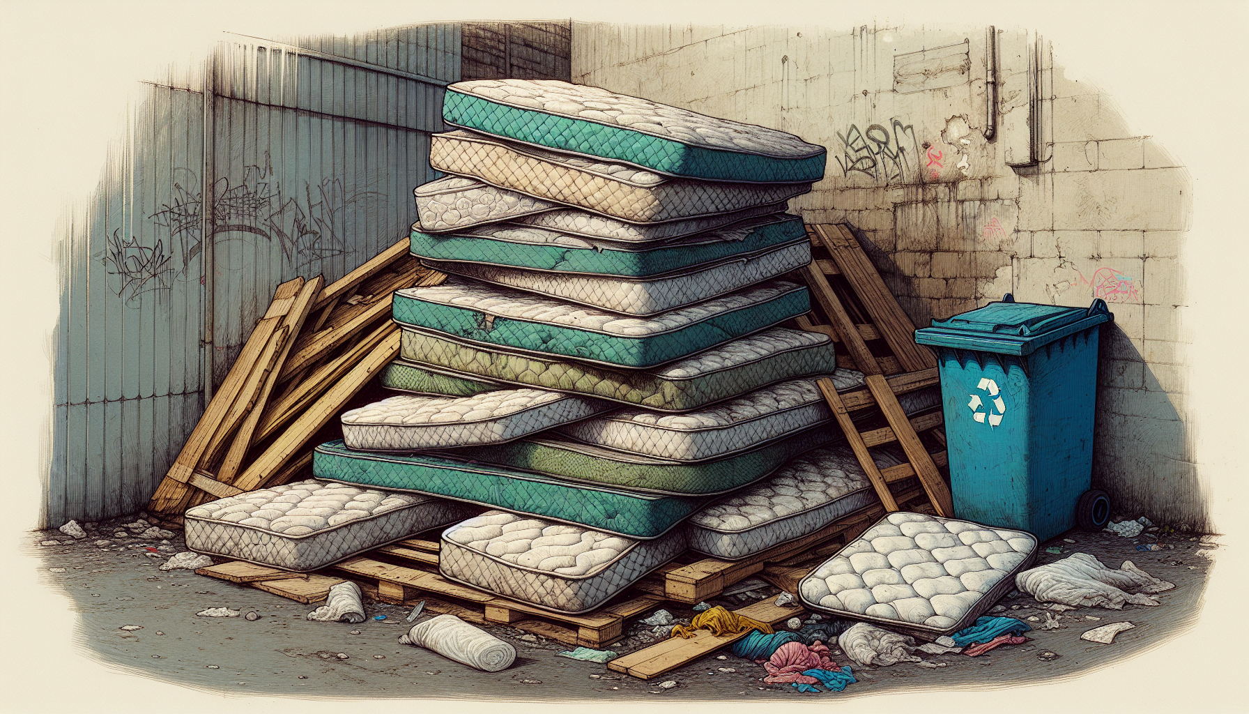 A pile of old memory foam mattresses