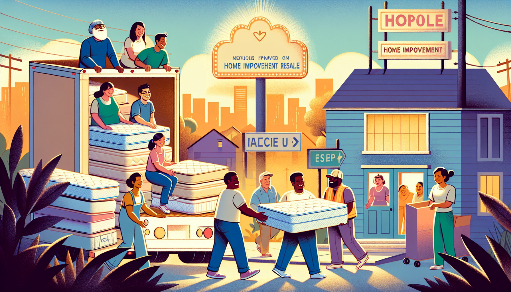 Illustration of donating old mattress to local charities in Austin