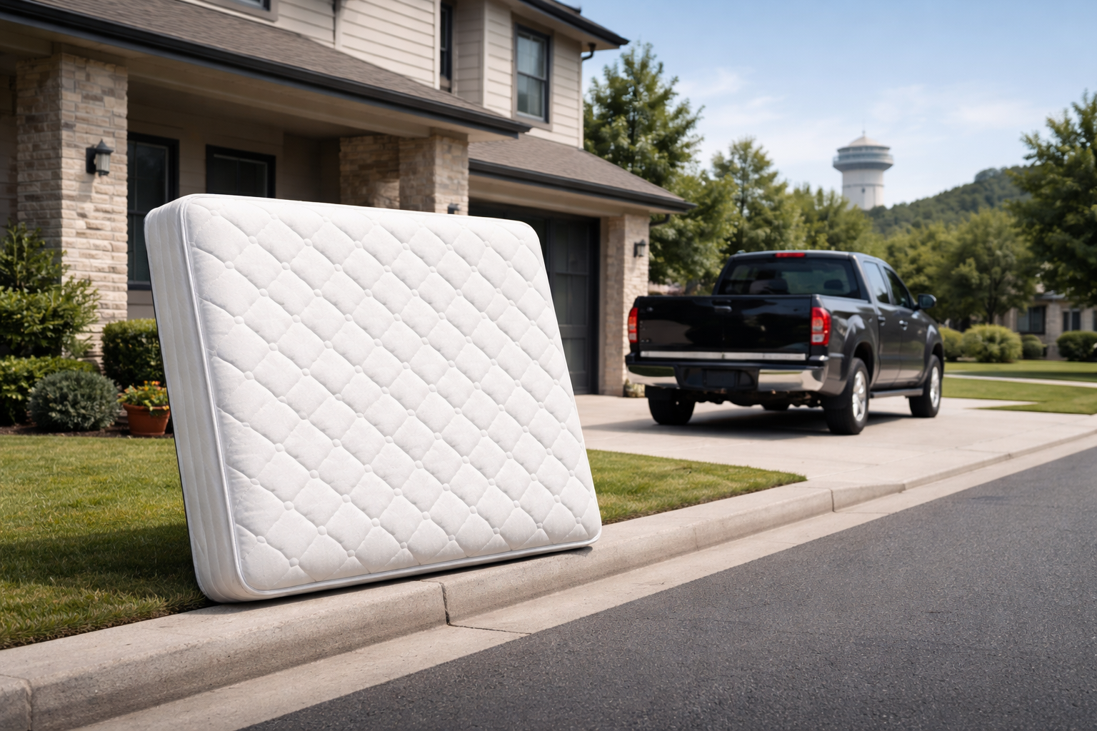 Old mattress ready for pickup in a Round Rock neighborhood