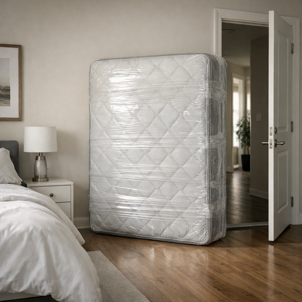 Mattress wrapped and ready for responsible disposal in Texas