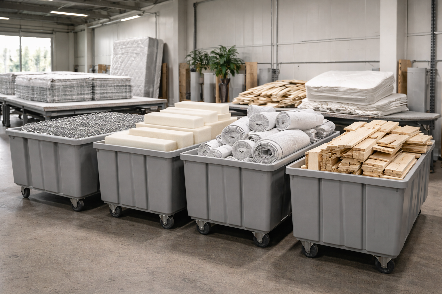 Sorted mattress materials ready for reuse and recycling