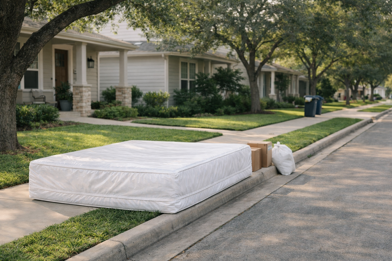 Quiet Austin residential street on a sunny morning